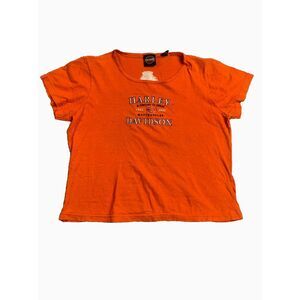 Harley Davidson Shirt Womens Medium Orange Century Of Great Motorcycle Oversized
